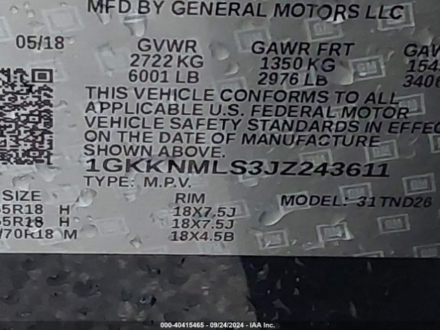 Photo 8 VIN: 1GKKNMLS3JZ243611 - GMC ACADIA 