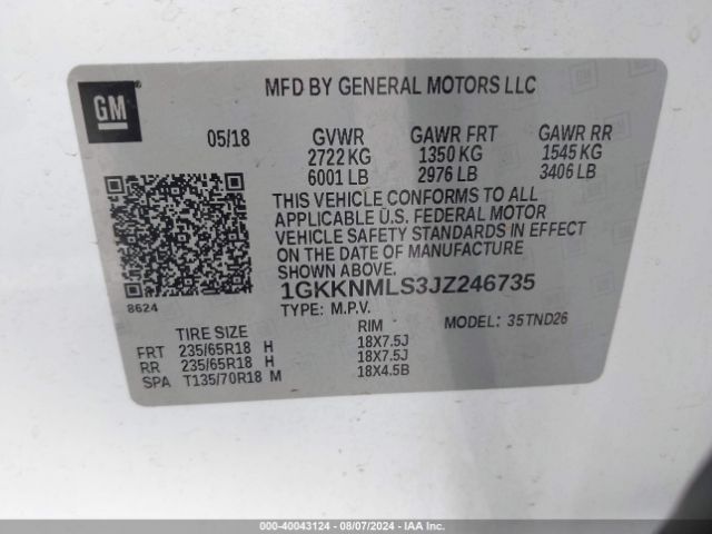 Photo 8 VIN: 1GKKNMLS3JZ246735 - GMC ACADIA 