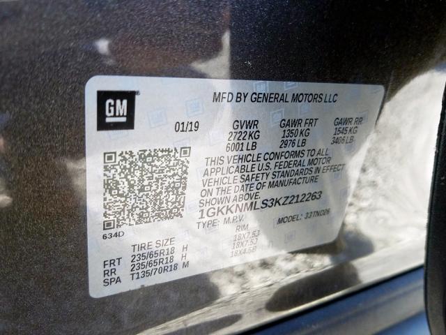 Photo 9 VIN: 1GKKNMLS3KZ212263 - GMC ACADIA SLT 