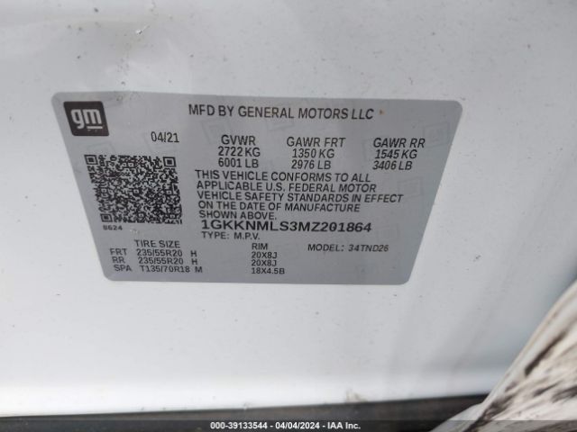 Photo 8 VIN: 1GKKNMLS3MZ201864 - GMC ACADIA 