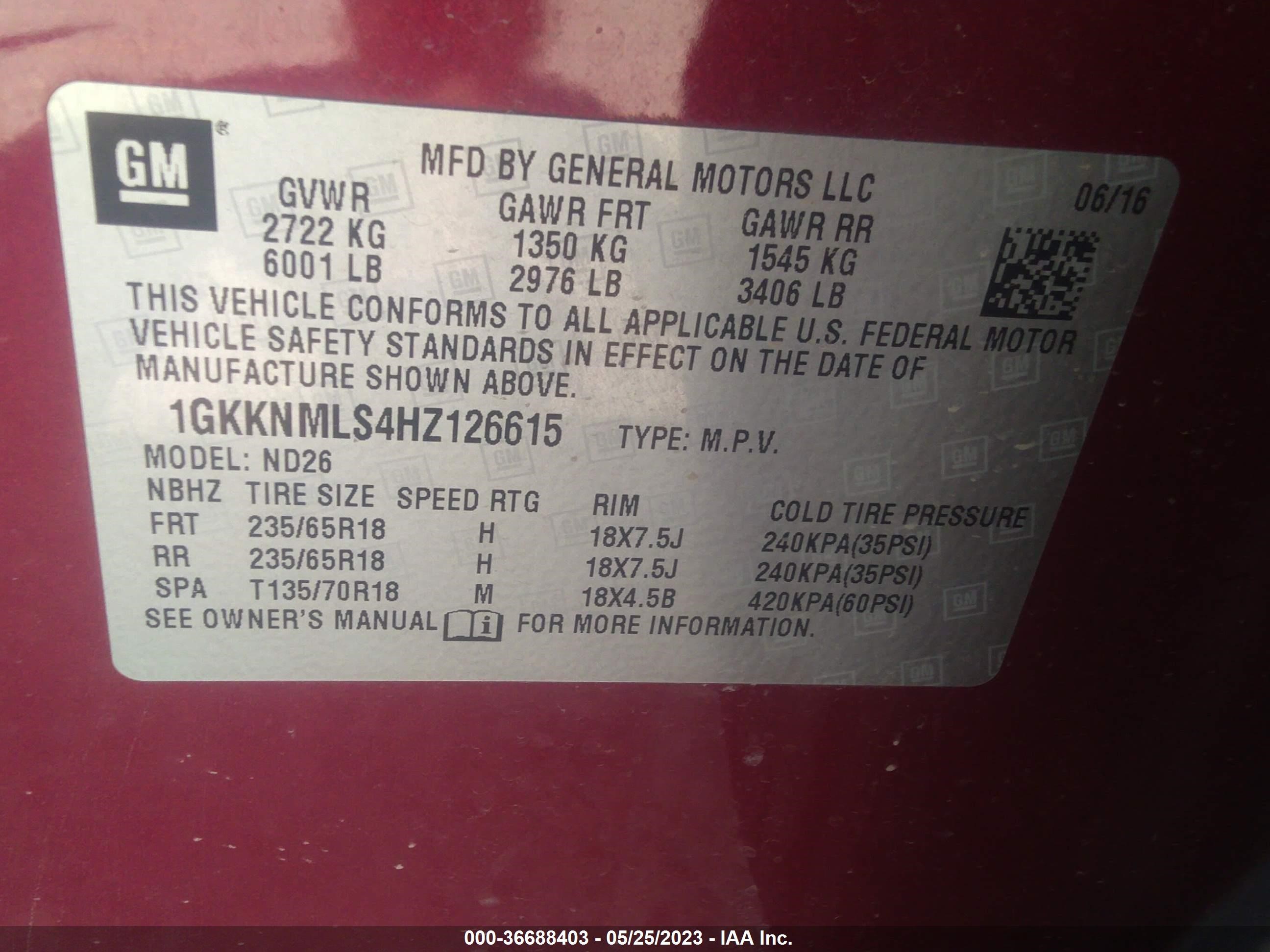 Photo 8 VIN: 1GKKNMLS4HZ126615 - GMC ACADIA 