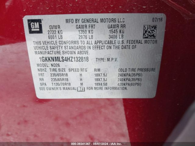 Photo 8 VIN: 1GKKNMLS4HZ132818 - GMC ACADIA 