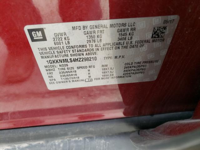 Photo 9 VIN: 1GKKNMLS4HZ298210 - GMC ACADIA SLT 