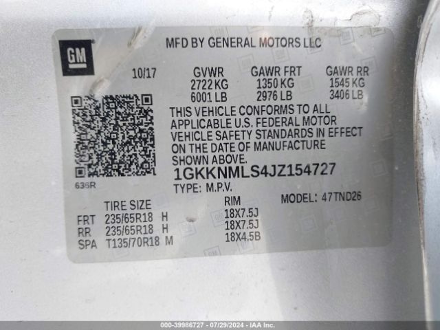 Photo 8 VIN: 1GKKNMLS4JZ154727 - GMC ACADIA 