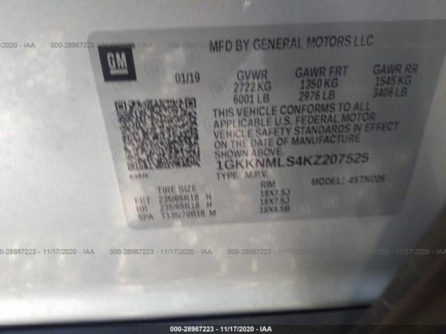 Photo 8 VIN: 1GKKNMLS4KZ207525 - GMC ACADIA 