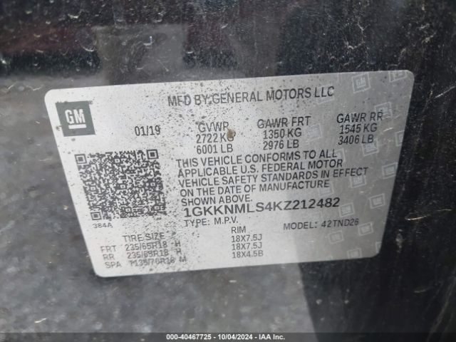 Photo 8 VIN: 1GKKNMLS4KZ212482 - GMC ACADIA 