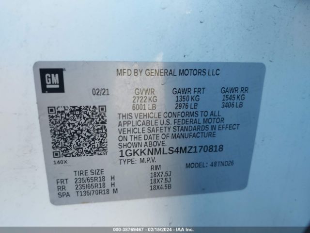 Photo 8 VIN: 1GKKNMLS4MZ170818 - GMC ACADIA 