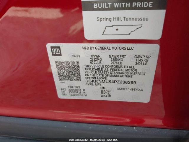 Photo 8 VIN: 1GKKNMLS4PZ236269 - GMC ACADIA 