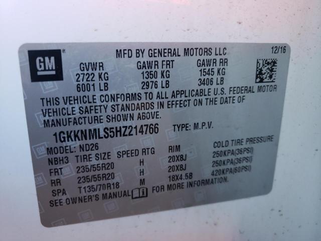 Photo 9 VIN: 1GKKNMLS5HZ214766 - GMC ACADIA SLT 