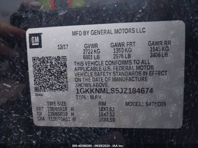 Photo 8 VIN: 1GKKNMLS5JZ184674 - GMC ACADIA 