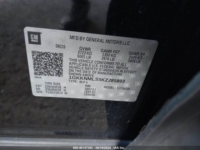 Photo 8 VIN: 1GKKNMLS5KZ285893 - GMC ACADIA 