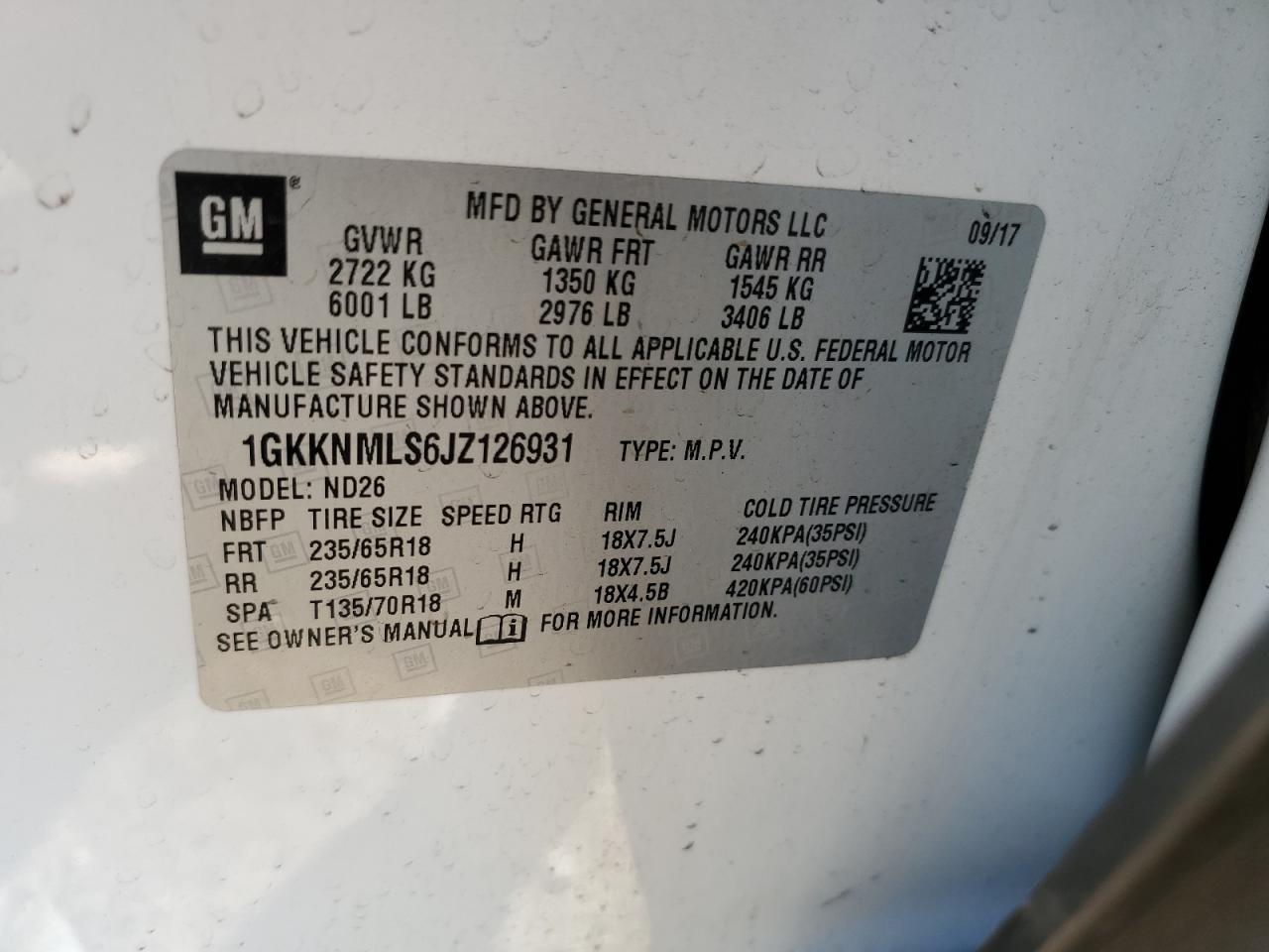 Photo 13 VIN: 1GKKNMLS6JZ126931 - GMC ACADIA 