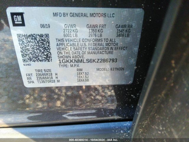 Photo 8 VIN: 1GKKNMLS6KZ286793 - GMC ACADIA 