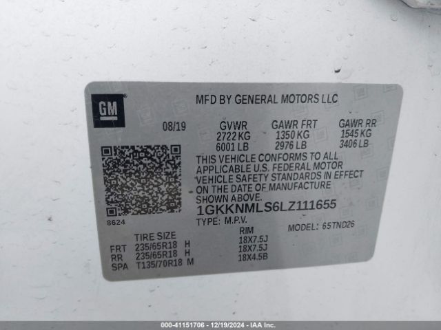 Photo 8 VIN: 1GKKNMLS6LZ111655 - GMC ACADIA 