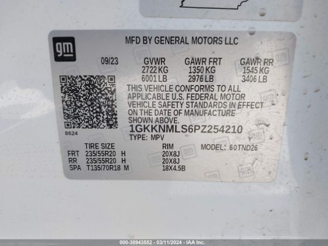 Photo 8 VIN: 1GKKNMLS6PZ254210 - GMC ACADIA 