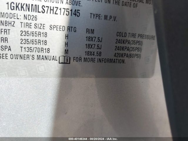 Photo 8 VIN: 1GKKNMLS7HZ175145 - GMC ACADIA 