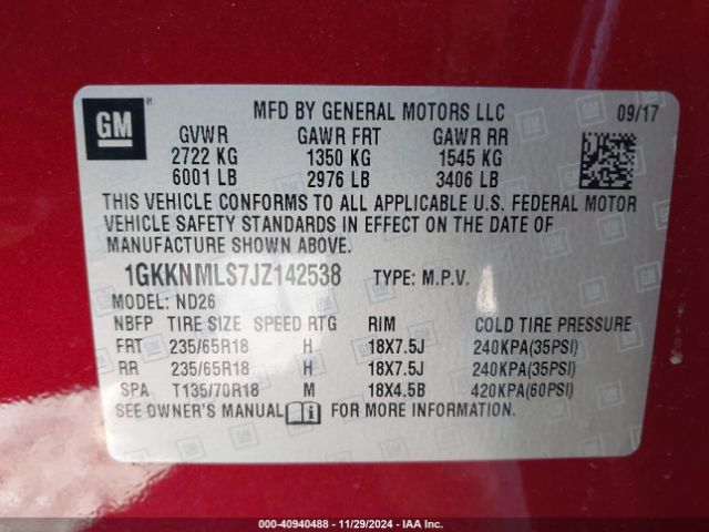 Photo 8 VIN: 1GKKNMLS7JZ142538 - GMC ACADIA 