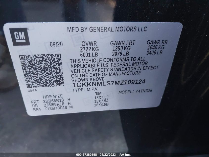 Photo 8 VIN: 1GKKNMLS7MZ109124 - GMC ACADIA 