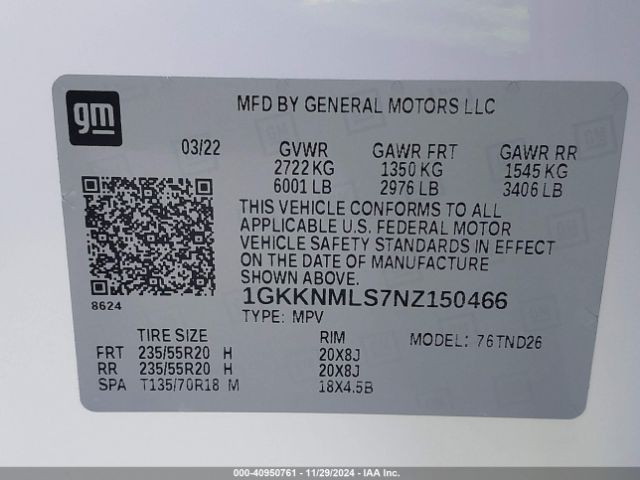 Photo 8 VIN: 1GKKNMLS7NZ150466 - GMC ACADIA 