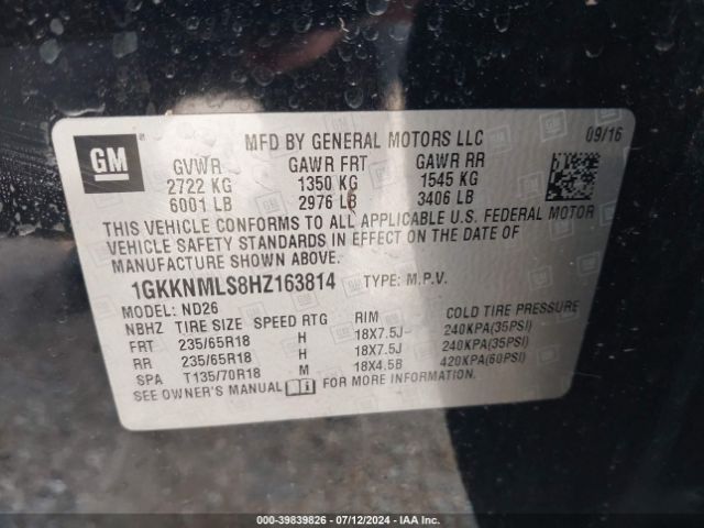 Photo 8 VIN: 1GKKNMLS8HZ163814 - GMC ACADIA 