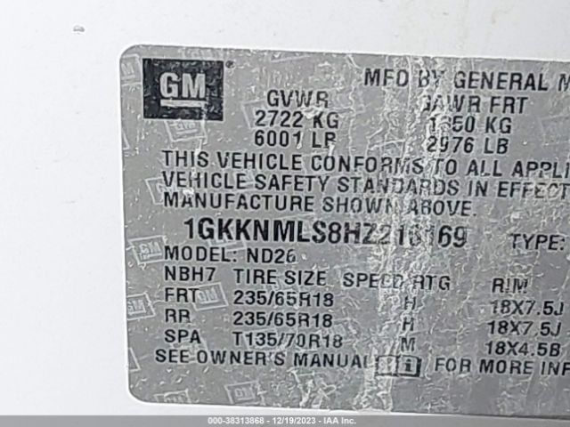 Photo 8 VIN: 1GKKNMLS8HZ216169 - GMC ACADIA 