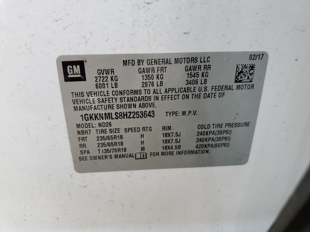 Photo 12 VIN: 1GKKNMLS8HZ253643 - GMC ACADIA 