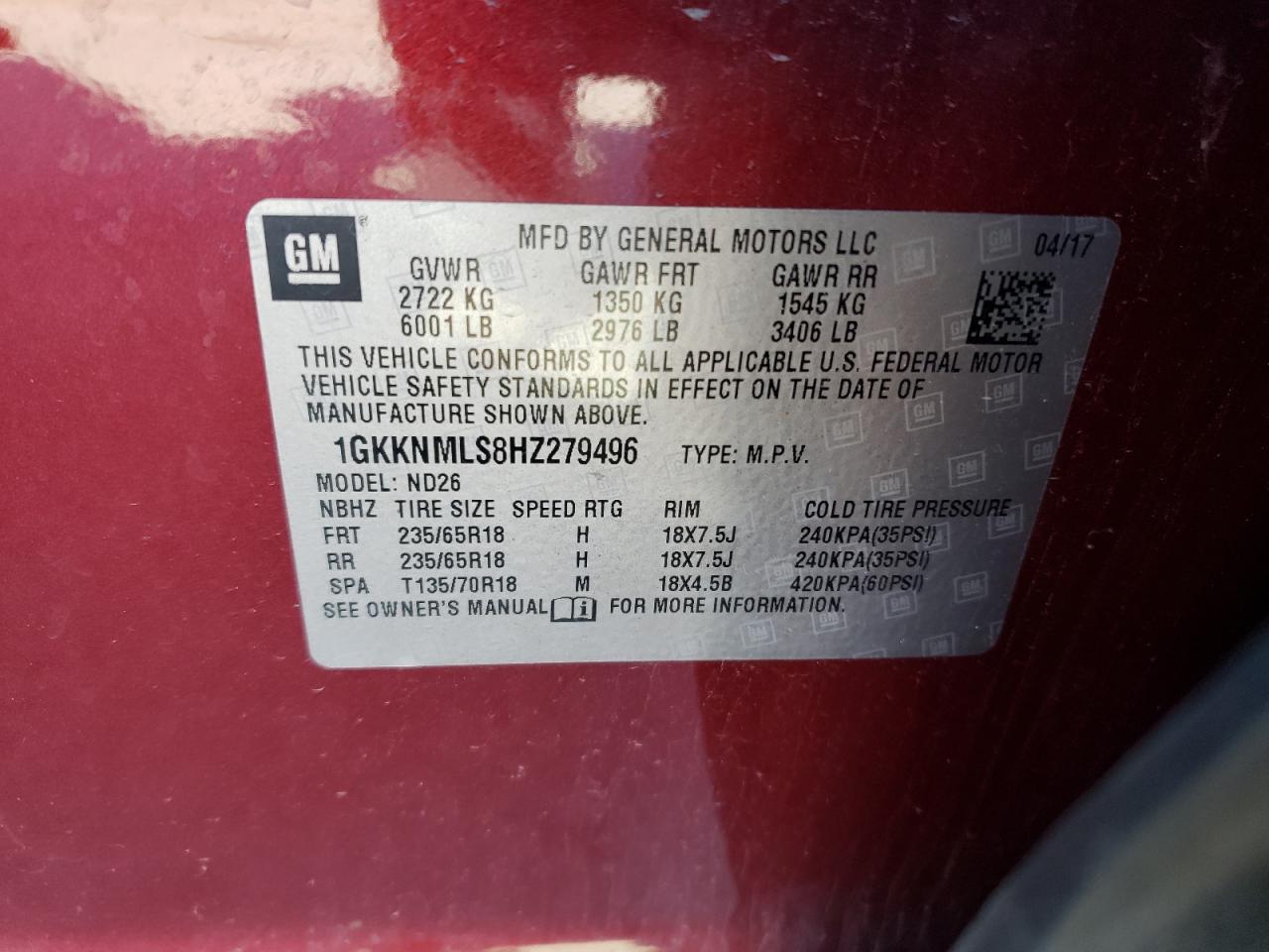 Photo 13 VIN: 1GKKNMLS8HZ279496 - GMC ACADIA 