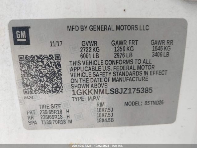 Photo 8 VIN: 1GKKNMLS8JZ175385 - GMC ACADIA 