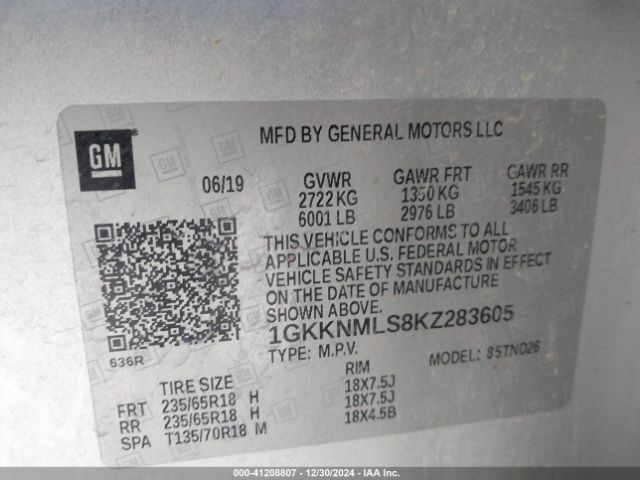 Photo 8 VIN: 1GKKNMLS8KZ283605 - GMC ACADIA 