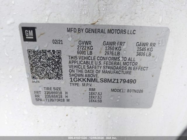 Photo 8 VIN: 1GKKNMLS8MZ179490 - GMC ACADIA 