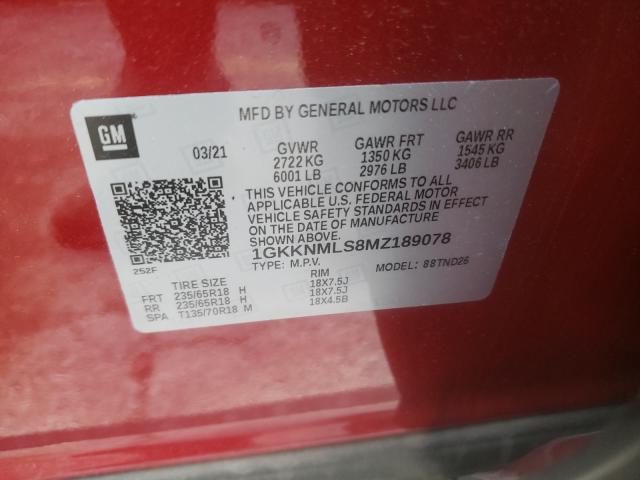 Photo 9 VIN: 1GKKNMLS8MZ189078 - GMC ACADIA SLT 