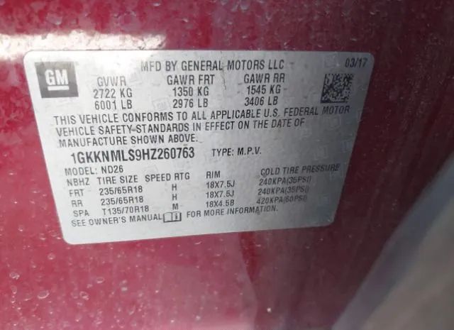 Photo 8 VIN: 1GKKNMLS9HZ260763 - GMC ACADIA 