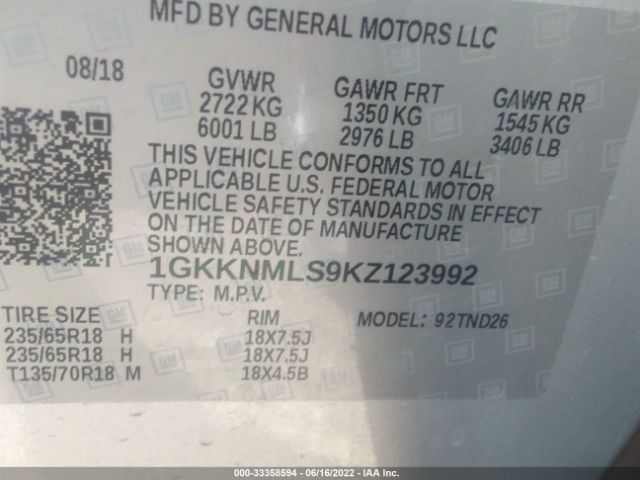 Photo 8 VIN: 1GKKNMLS9KZ123992 - GMC ACADIA 