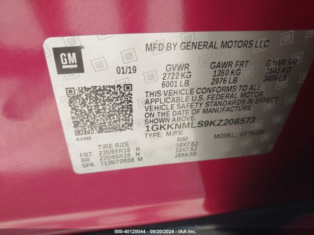 Photo 8 VIN: 1GKKNMLS9KZ208573 - GMC ACADIA 