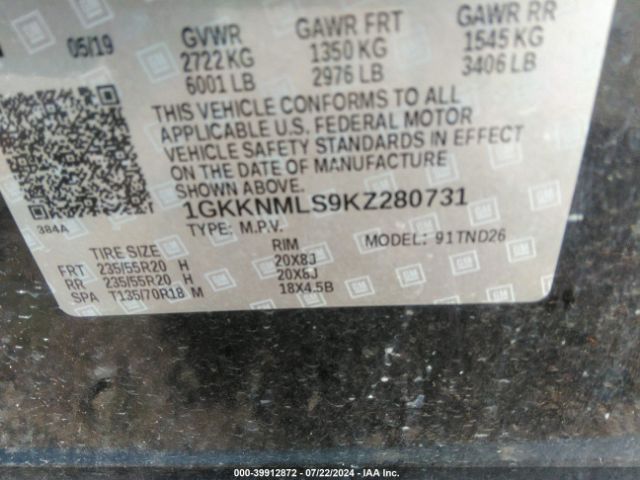 Photo 8 VIN: 1GKKNMLS9KZ280731 - GMC ACADIA 