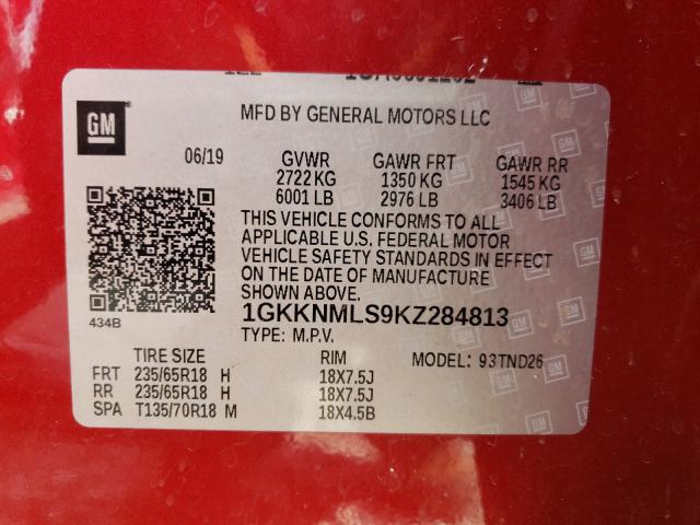 Photo 9 VIN: 1GKKNMLS9KZ284813 - GMC ACADIA SLT 