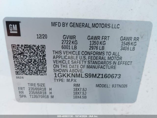 Photo 8 VIN: 1GKKNMLS9MZ160673 - GMC ACADIA 