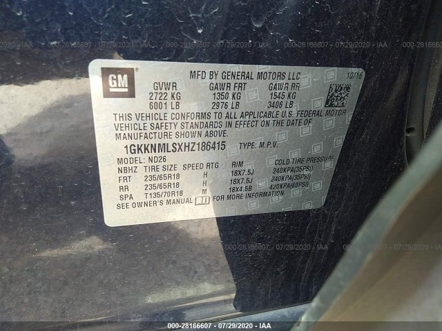 Photo 8 VIN: 1GKKNMLSXHZ186415 - GMC ACADIA 