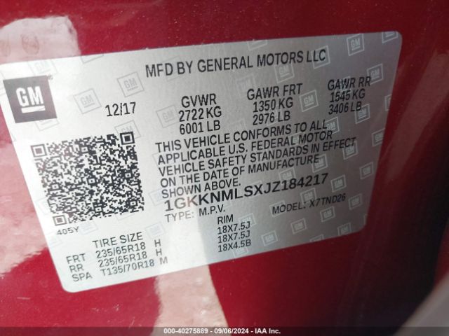 Photo 8 VIN: 1GKKNMLSXJZ184217 - GMC ACADIA 