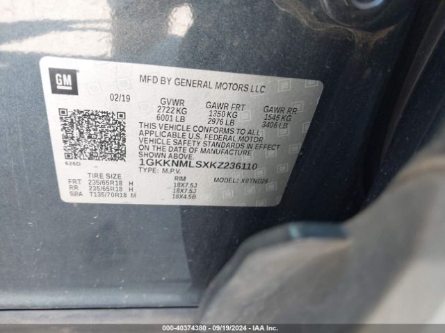 Photo 8 VIN: 1GKKNMLSXKZ236110 - GMC ACADIA 