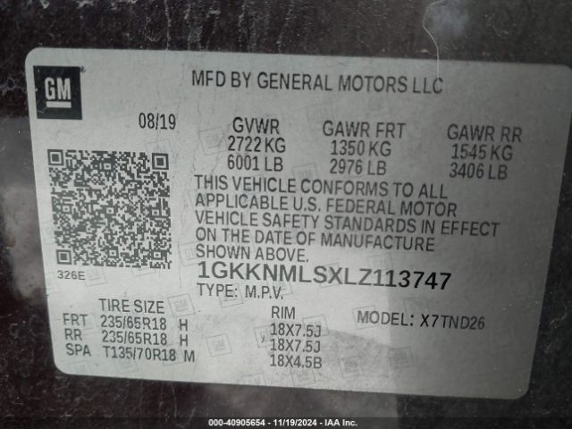 Photo 8 VIN: 1GKKNMLSXLZ113747 - GMC ACADIA 