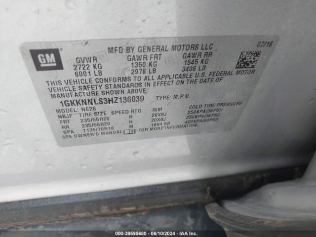 Photo 8 VIN: 1GKKNNLS3HZ136039 - GMC ACADIA 