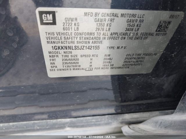 Photo 8 VIN: 1GKKNNLS5JZ142155 - GMC ACADIA 