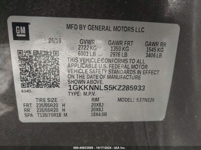 Photo 8 VIN: 1GKKNNLS5KZ285933 - GMC ACADIA 