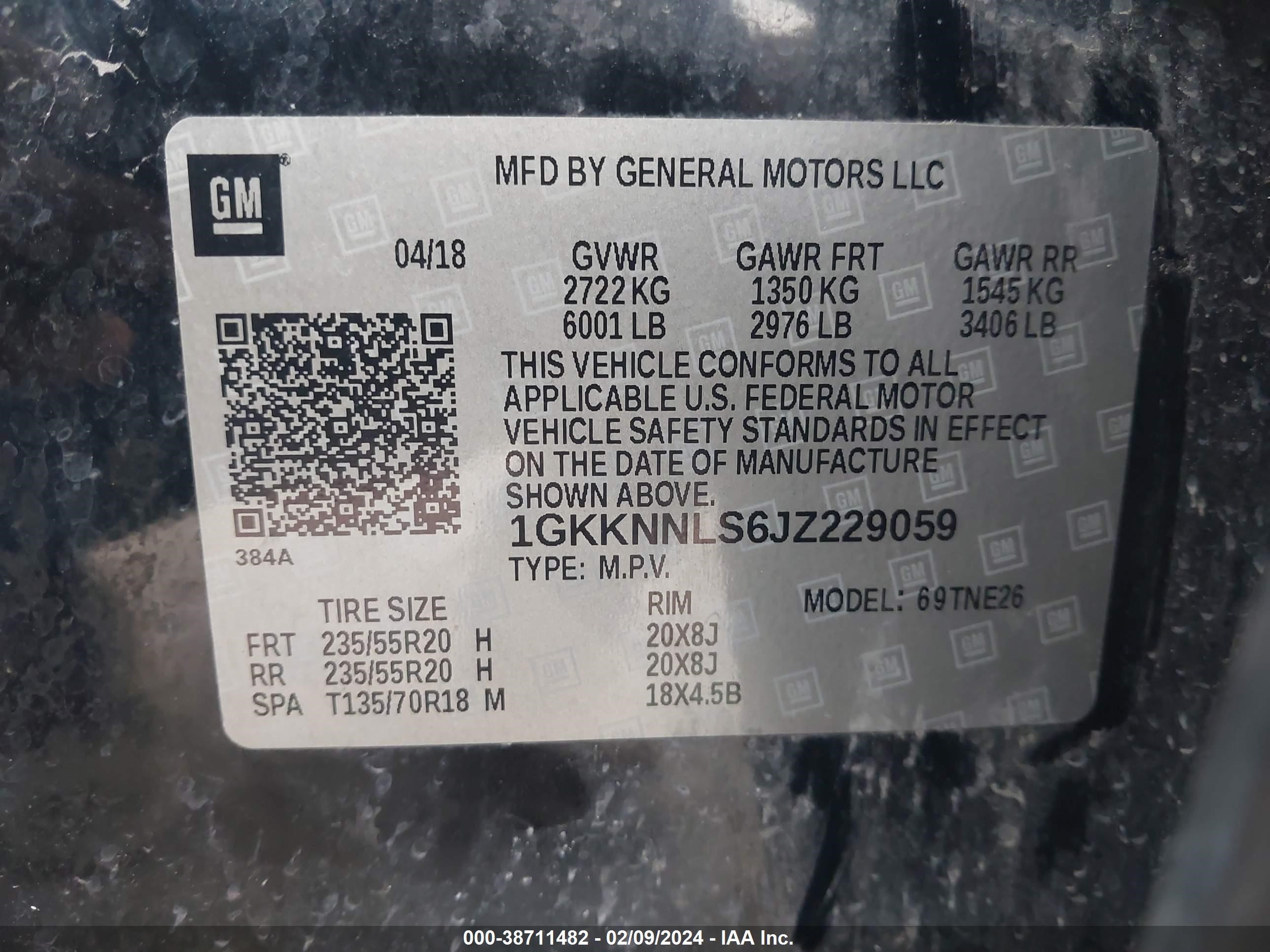 Photo 8 VIN: 1GKKNNLS6JZ229059 - GMC ACADIA 