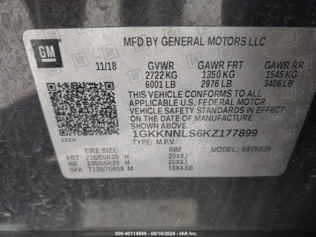 Photo 8 VIN: 1GKKNNLS6KZ177899 - GMC ACADIA 