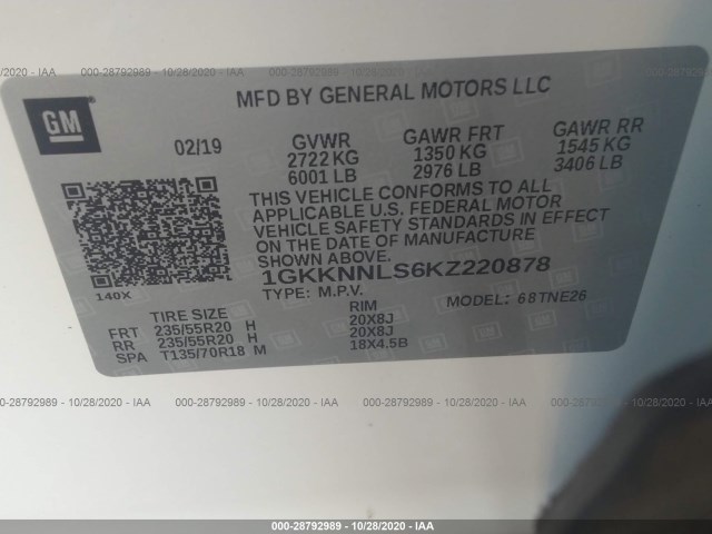 Photo 8 VIN: 1GKKNNLS6KZ220878 - GMC ACADIA 