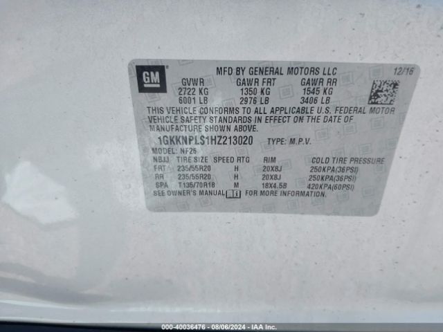 Photo 8 VIN: 1GKKNPLS1HZ213020 - GMC ACADIA 