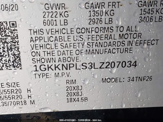 Photo 8 VIN: 1GKKNPLS3LZ207034 - GMC ACADIA 