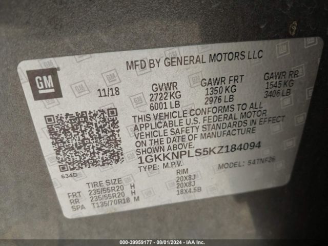 Photo 8 VIN: 1GKKNPLS5KZ184094 - GMC ACADIA 